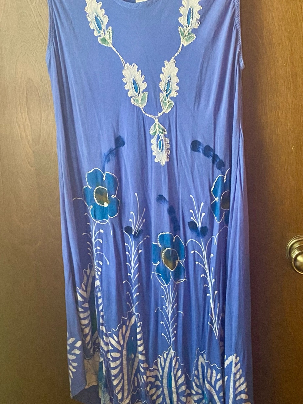 CW Classic Vintage Blue Rayon Embroidered Crew Neck Dress
